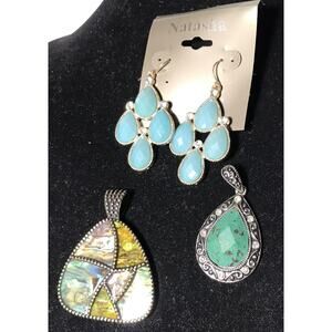 Lia Sophia Potpourri Genuine Abalone Pendant Slide And A 2nd Pendant + Earrings
